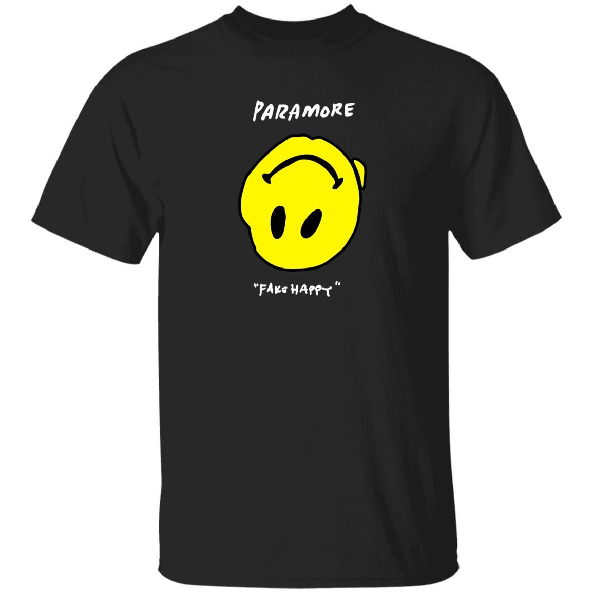 Paramore Merch Paramore Fake Happy T-Shirt Black Funny Whiskey Shirt Clothing