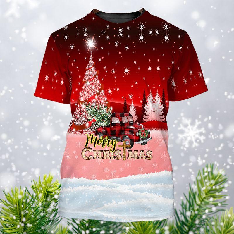 Red Shirt Decorated Merry Christmas Pattern 3D Tshirt