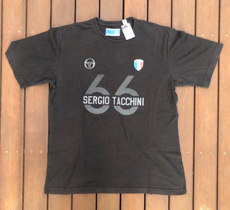 Vintage 1990 S Sergio Tacchini Italian Black Sportswear Box Logo Shirt