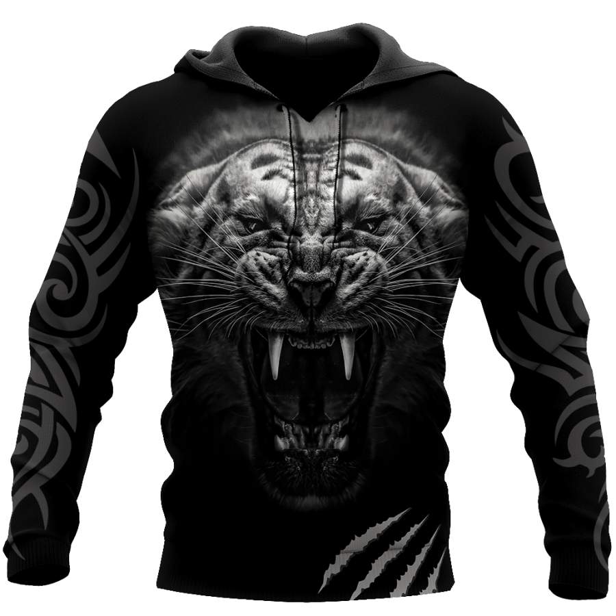 3D Tattoo White Tiger Over Printed Hoodie TP