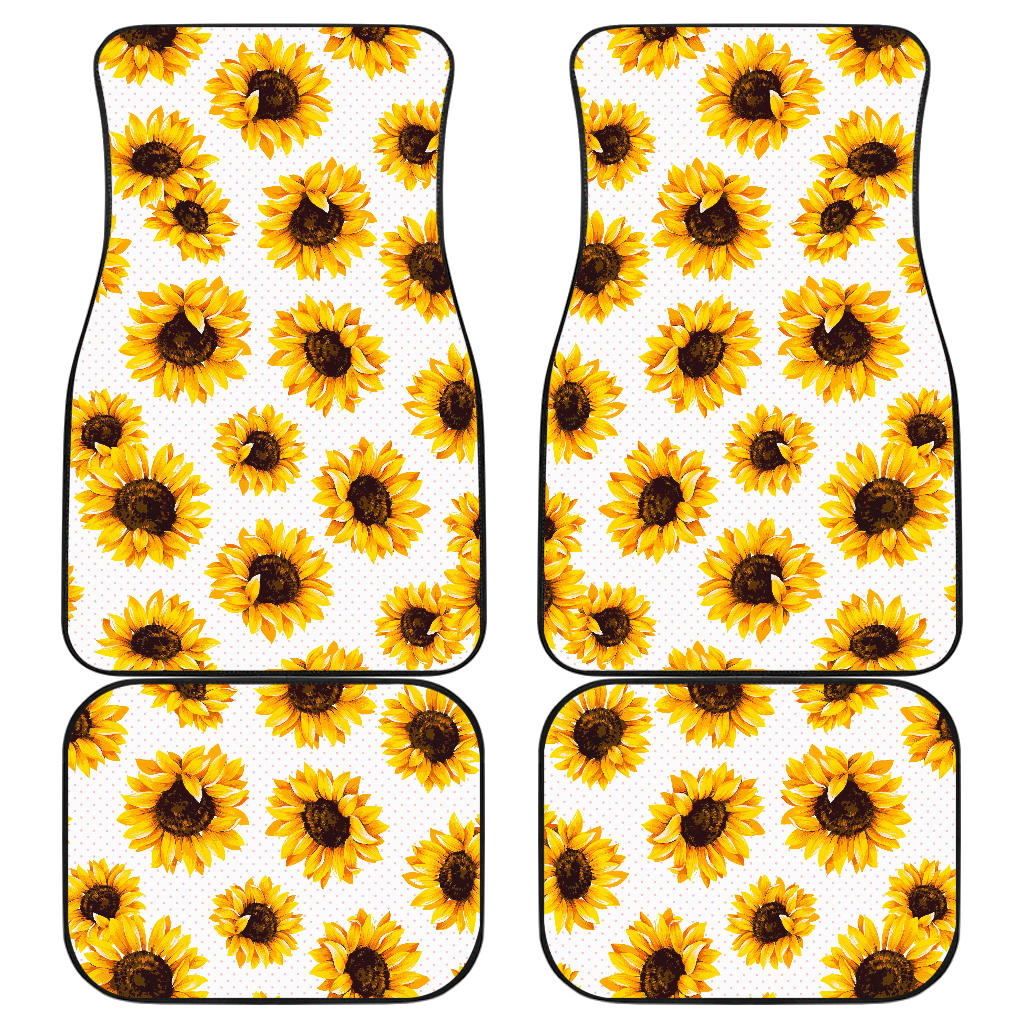 Sunflower Polka Dot Pattern Print Front And Back Car Floor Mats, Front Car Mat