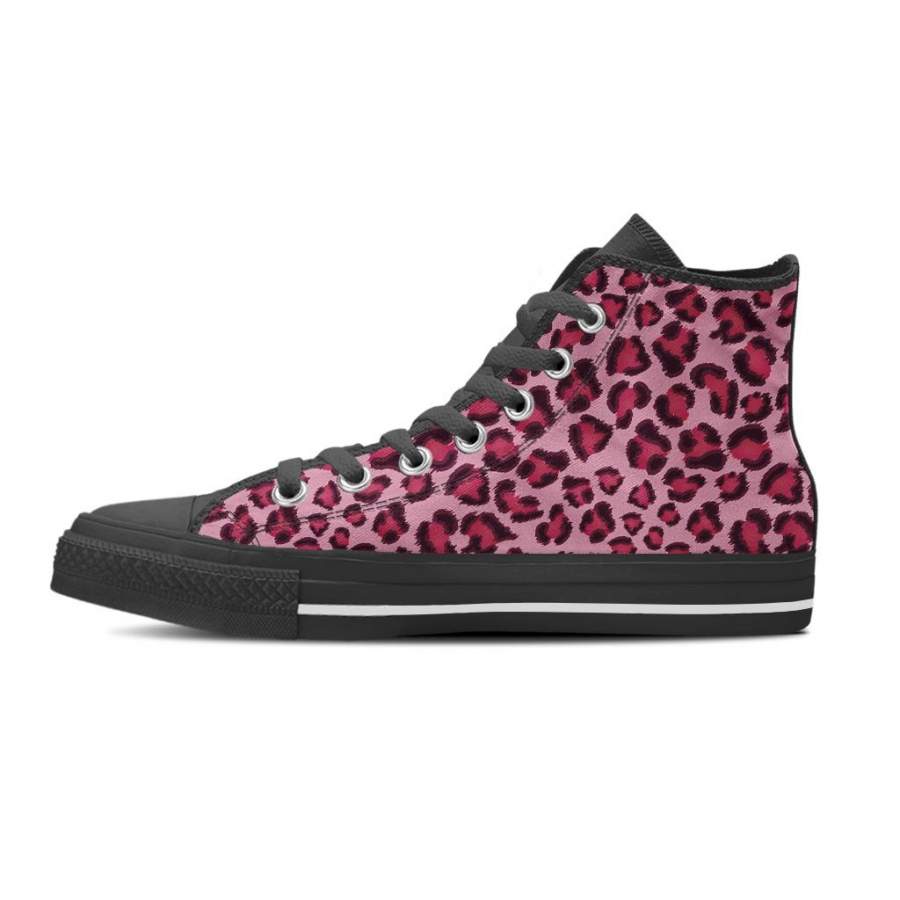 Pink Leopard Print Men’s High Top Shoes