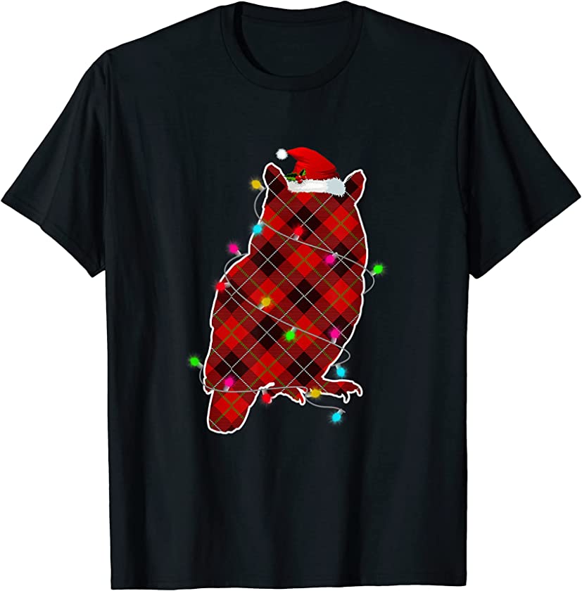 Xmas Pajama Red Plaid Christmas Lights Owl Animals T-Shirt