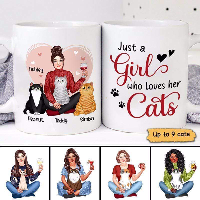 You Had Me At Meow Pretty Girl & Fluffy Cat Personalized Coffee Mug