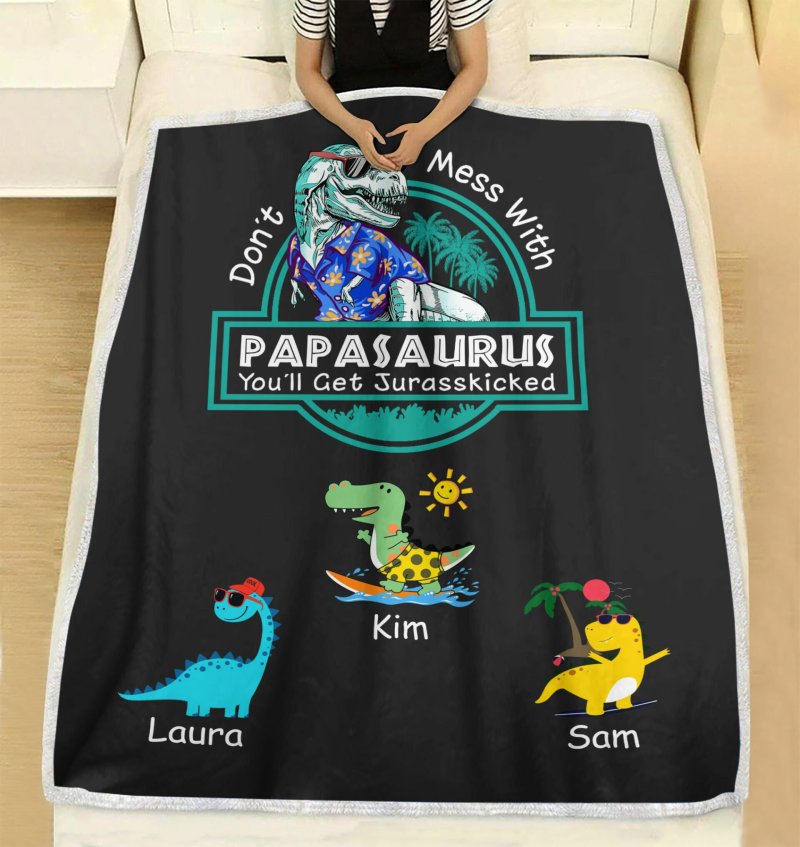 Papasaurus Hawaii Version Personalized Blanket, Best Gift For Father, Grandpa