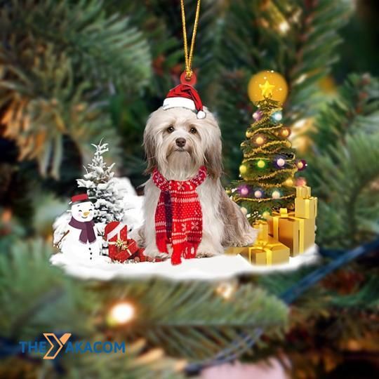 Havanese Next To Snowman For Dog Lover Christmas Gift Ornament