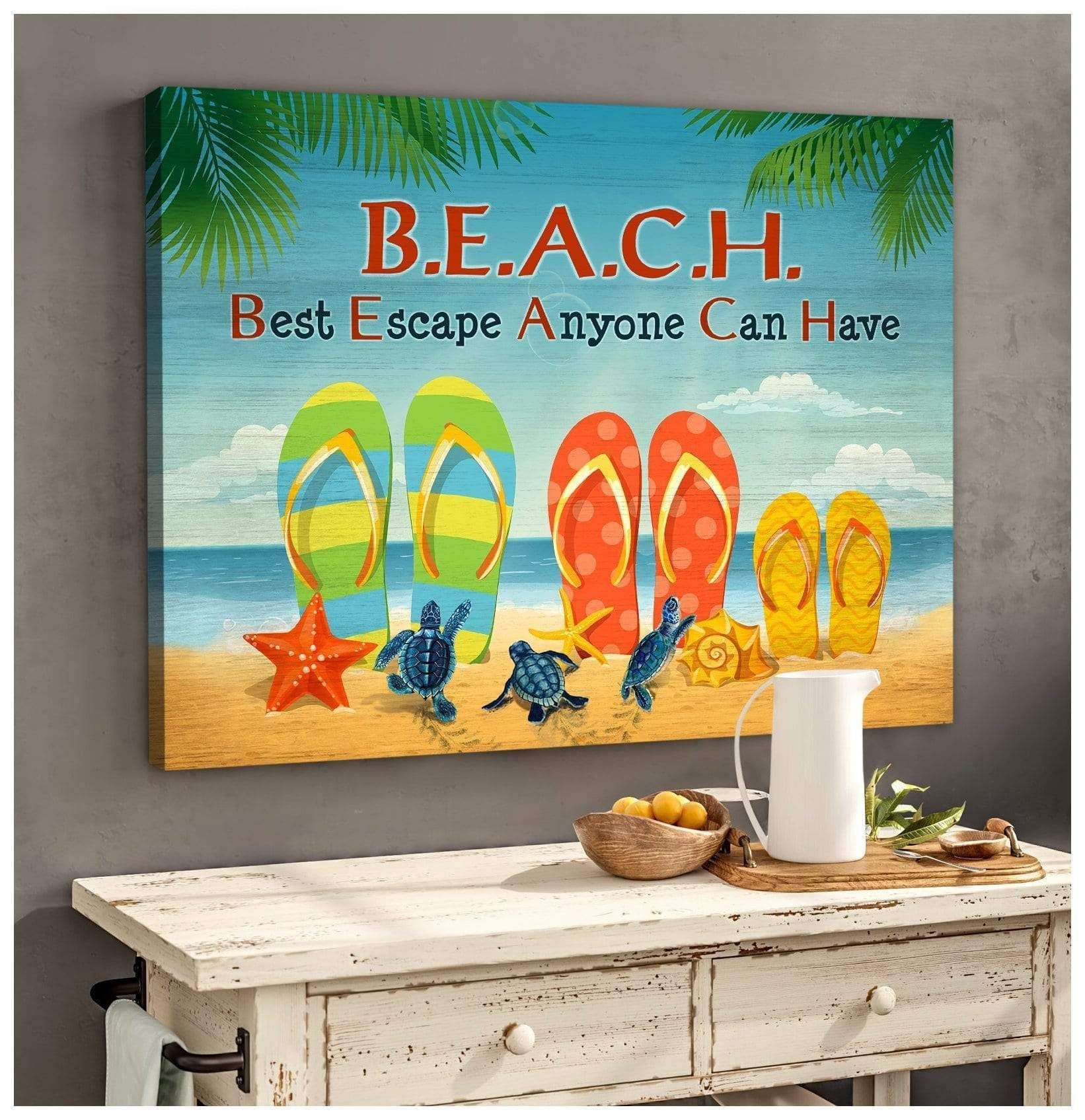 Beach Turtle Wall Art Canvas Gift For Family, Wall Art Decor, Canvas Print, Home Decor