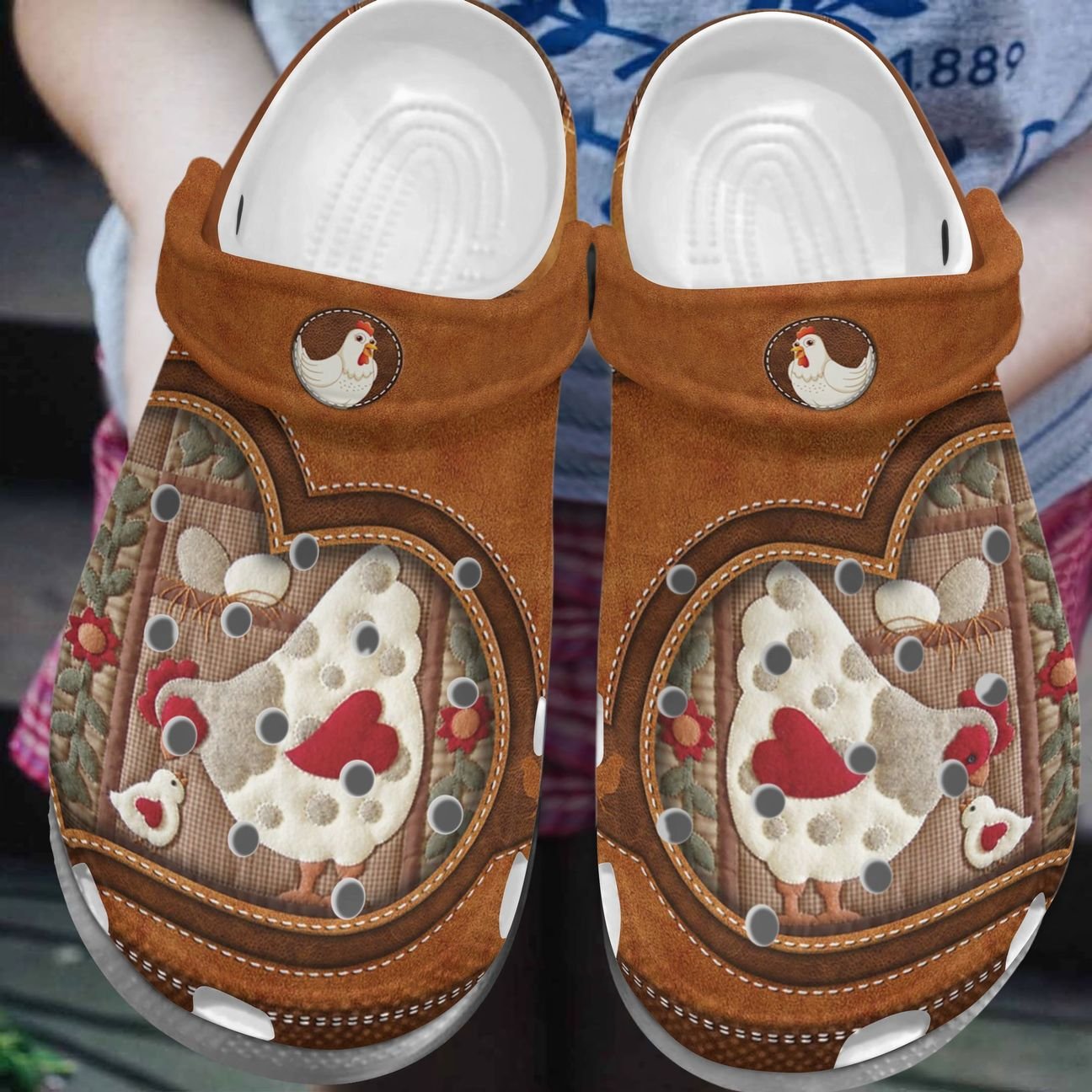 Chicken Personalize Clog, Custom Name, Text, Fashion Style For Women, Men, Kid, Print 3D Whitesole Lovely Chicken