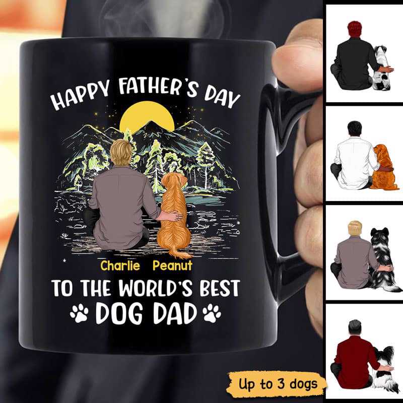 Happy Father‘S Day Best Dog Dad Back View Personalized Black Mug