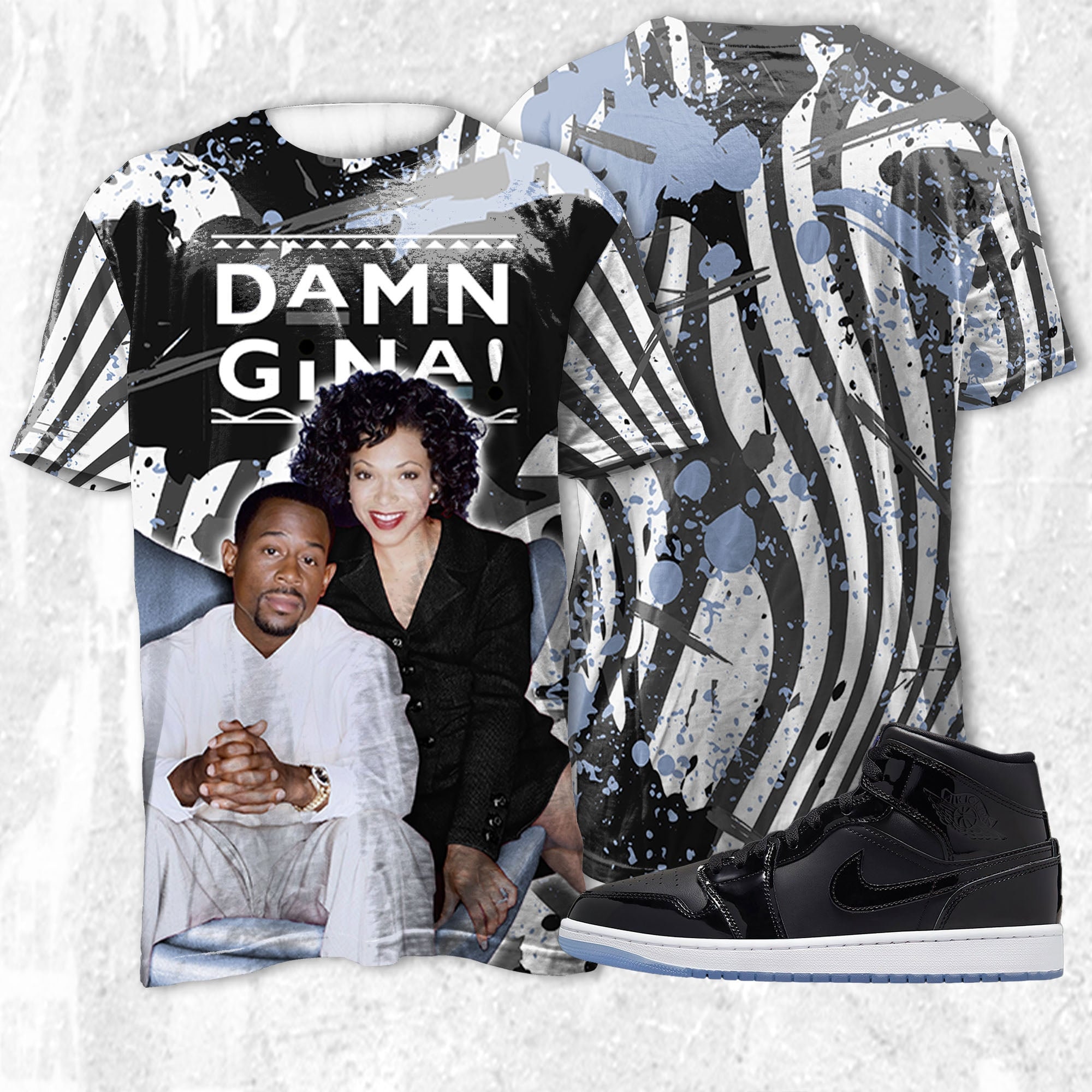 Damn Gina 3D Humor 90s Unisex Shirt 3D match Jordan 1 Mid Space Jam Jordan Sneaker Shirt 3D match Damn Gina