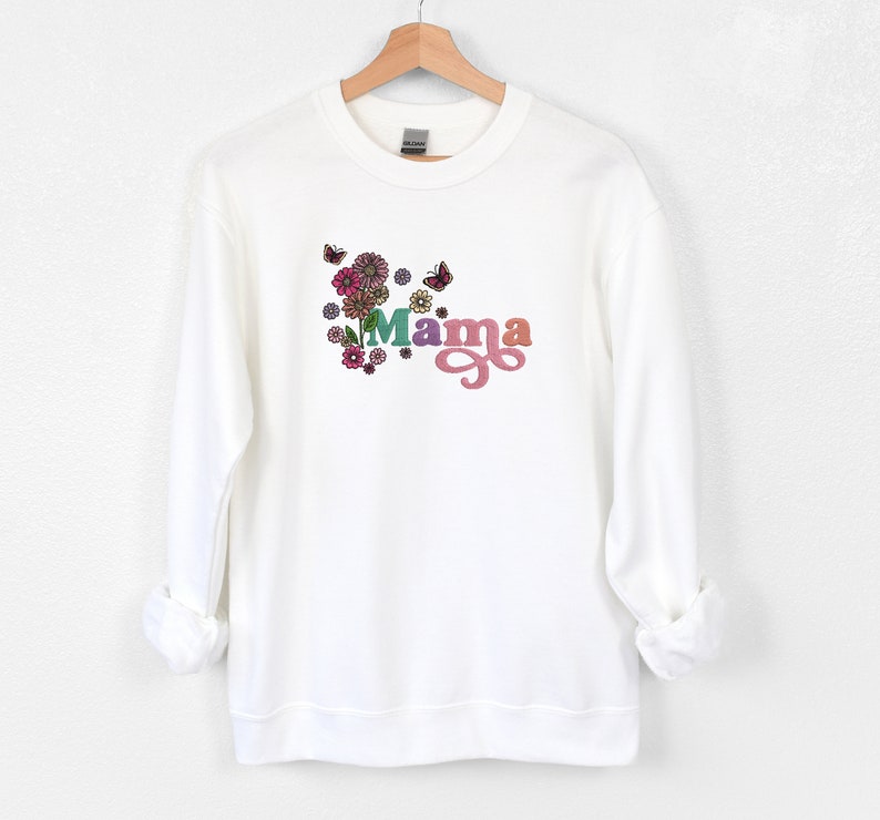 Mama With Flowers Embroidered Sweatshirt 2D Crewneck Sweatshirt All Over Print Sweatshirt For Women Sweatshirt For Men Sws3904