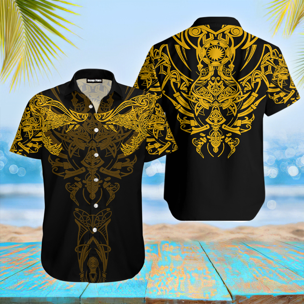 Viking Wolf Yellow Hawaii Shirt For Men Women Ha50250