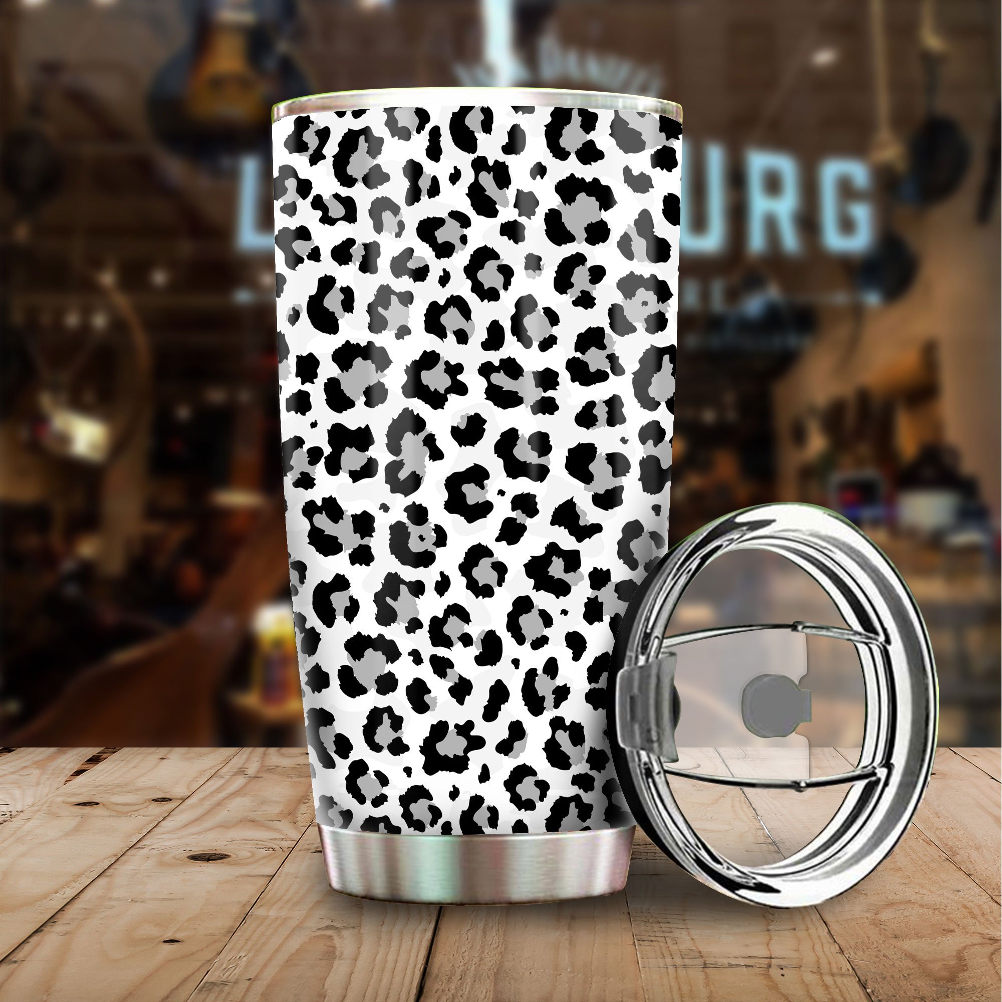 Snow Leopard Tumbler Stainless Steel Custom Skin Pattern