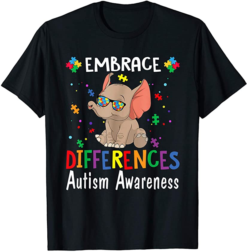 Autism Awareness Elephant Puzzle Pieces Embrace Difference T-Shirt