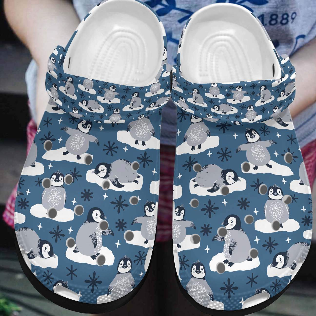 Penguin Personalized Clog, Custom Name, Text, Color, Number Fashion Style For Women, Men, Kid, Print 3D Blue Penguin Pattern