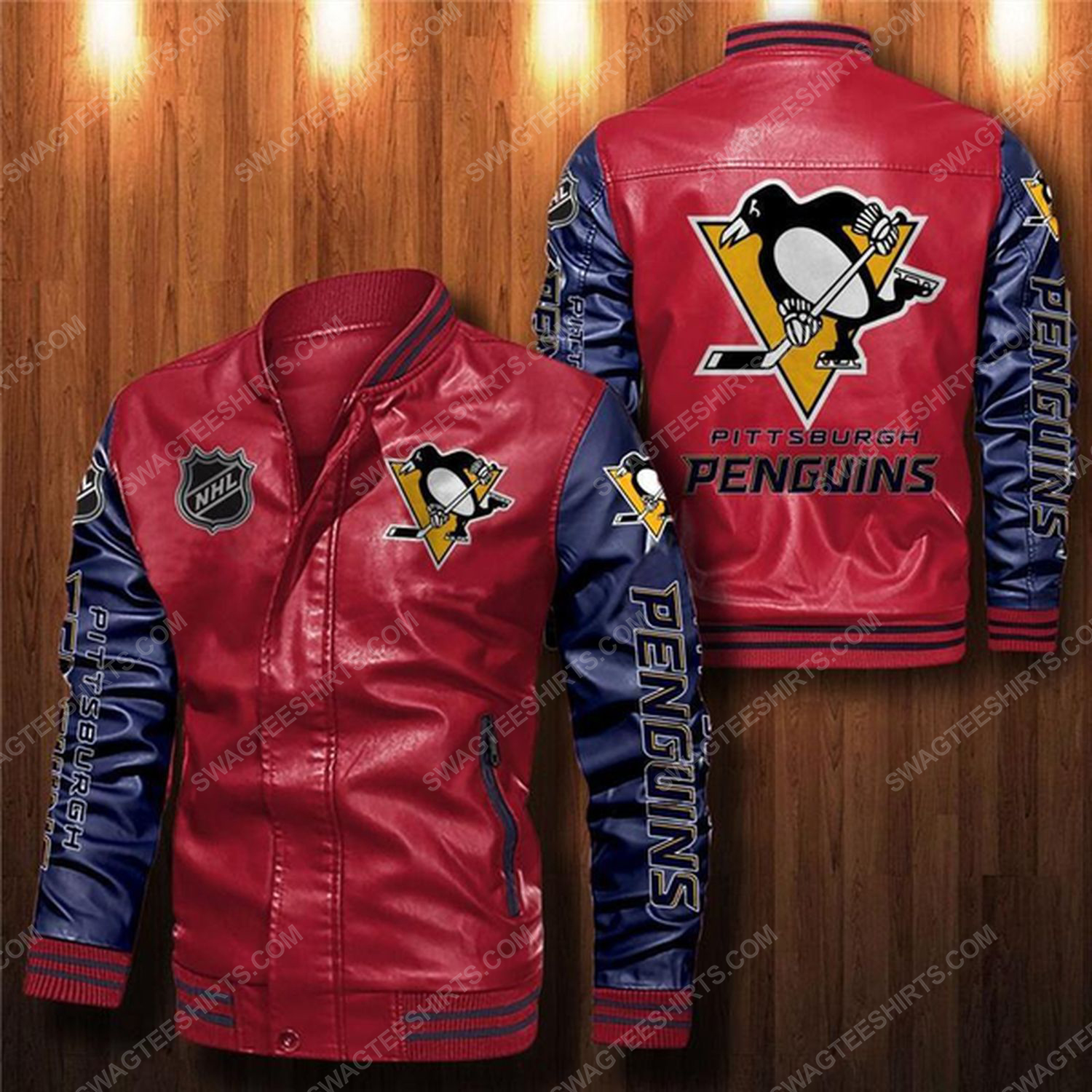 [Special Edition] Pittsburgh Penguins All Over Print Leather Bomber Jacket – Maria