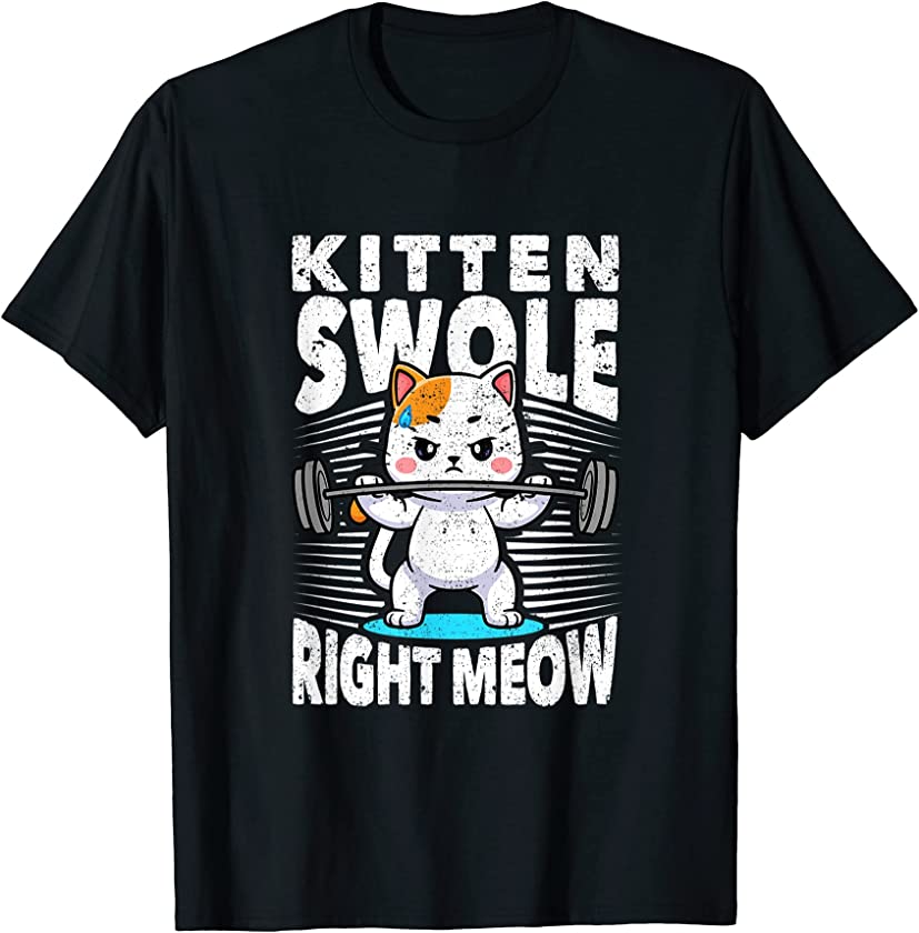 Kitten Swole Right Meow Funny Workout Fitness Exercise Gym T-Shirt