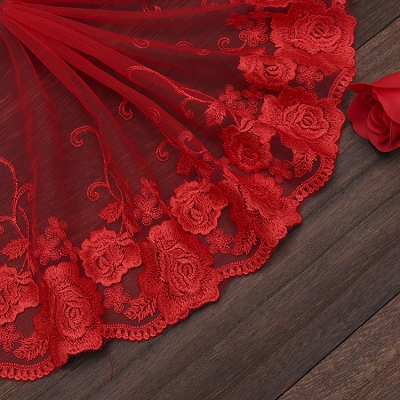 15Yards Red Lace Fabric Flower Mesh Embroidery Tulle Net Lace Trim Edging Trim Fabric Ribbon Craft DIY 18cm Wide alx