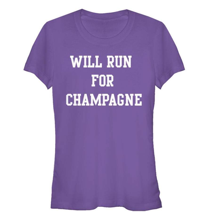 CHIN UP Junior’s Will Run For Champagne  T Shirt Purple S