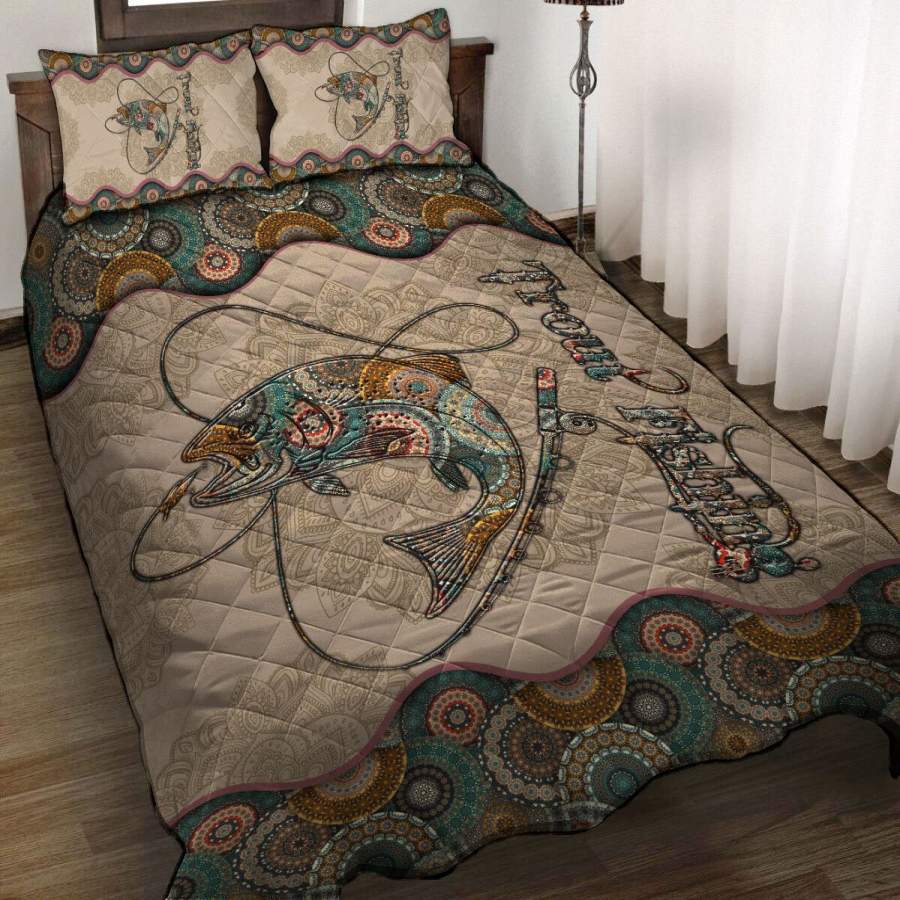 Trout Fishing Mandala Vintage quilt bedding set HAC260404