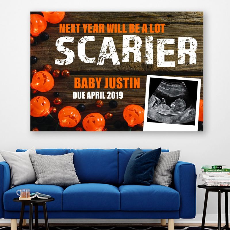 Personalized Next Year Will Be A Lot Scarier Canvas/Poster, Custom Halloween Pregnancy Announcement Gift With Sonogram