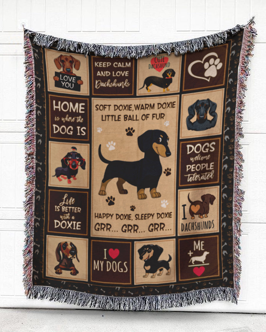 Woven Throw For Pet Lovers Home Decor, I Love Dachshunds, Cotton Blanket