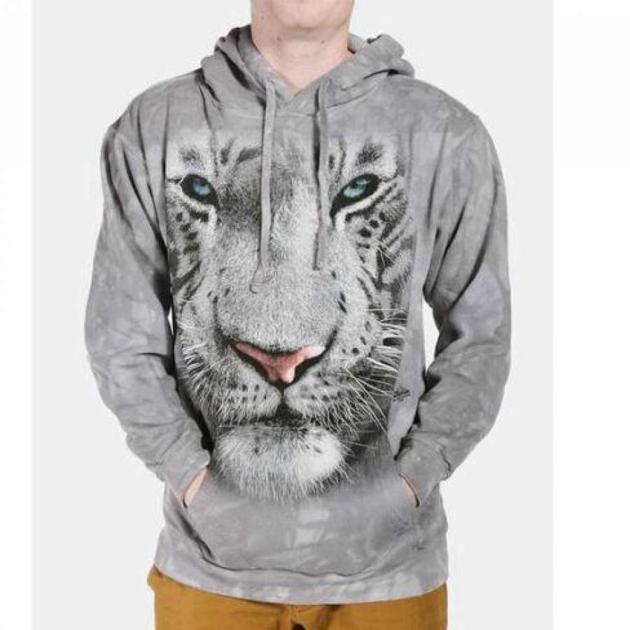 White Tiger Hoodie / Big Face White Tiger Gray Tie Dye Hoodie