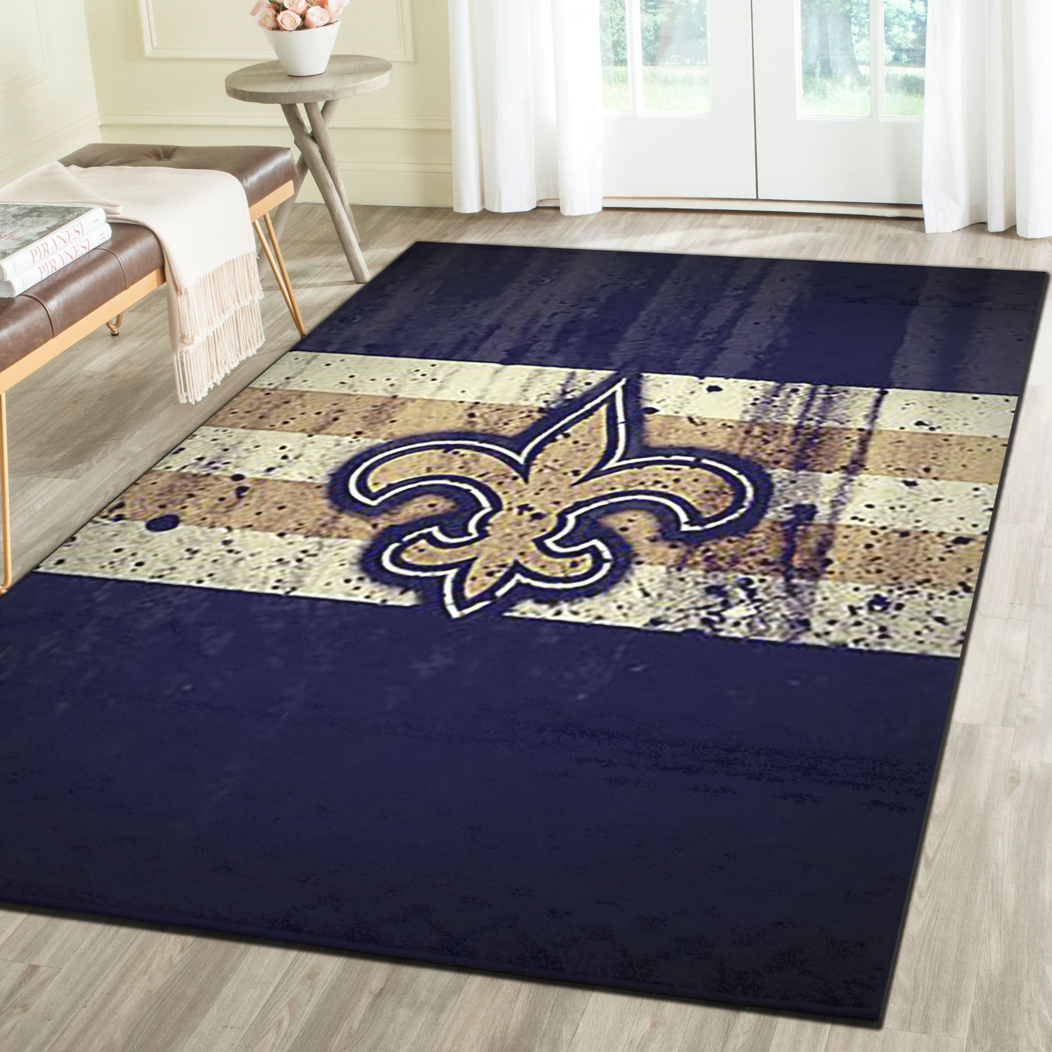 New Orleans Saints Logo Area Rug, Football Team Living Room Bedroom Carpet, Sports Floor Mat Home Decor