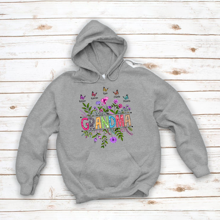 Wildflowers Grandma And Grandkids Butterfly Hoodie