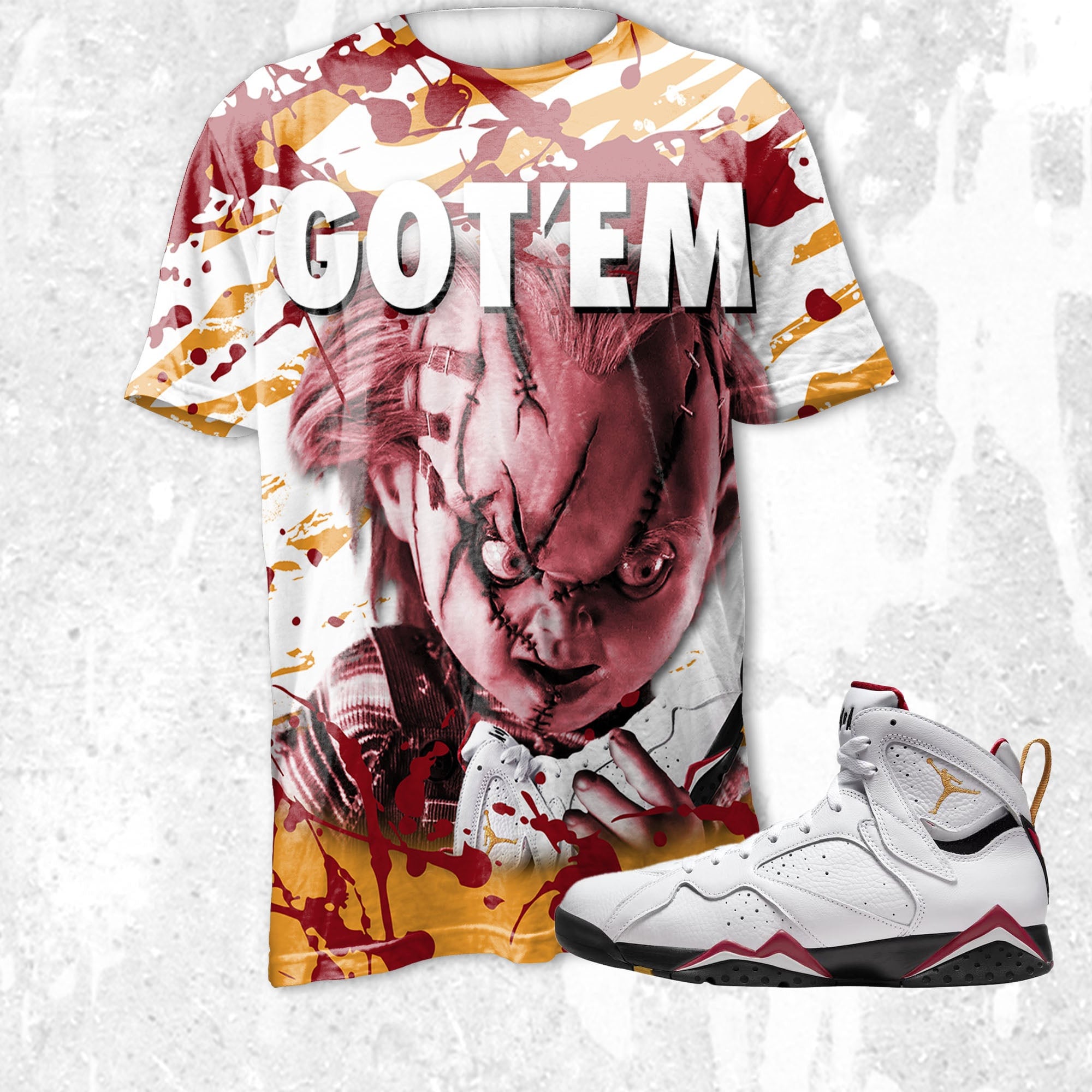 Chucky Gotem 3D Zebra Stripes Paint.Jordan 7 Cardinal, Jordan Matchjordan, oversized t shirts, outfit jordan , gift for family