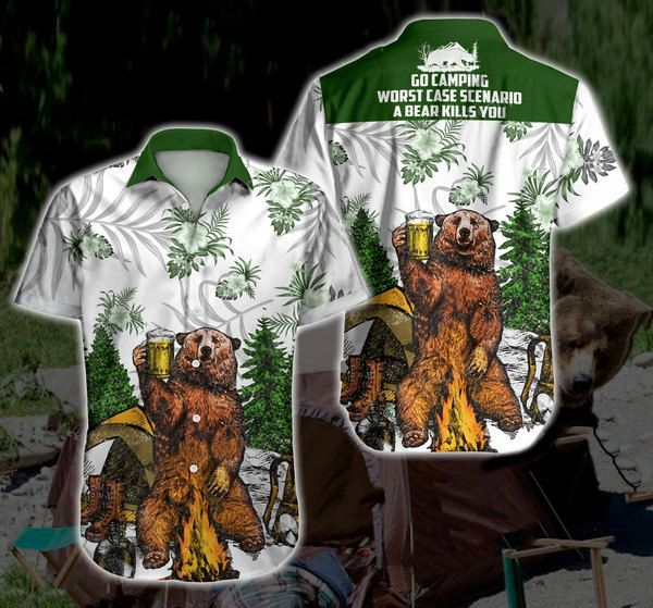 Camping Hawaiian Shirt Summer Button Up For Men, Women, Couple
