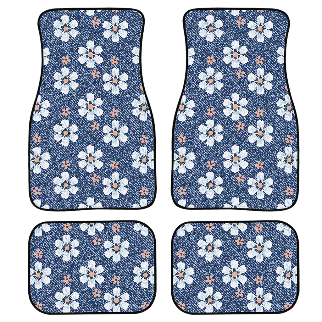 Flower Denim Jeans Pattern Print Front And Back Car Floor Mats, Front Car Mat