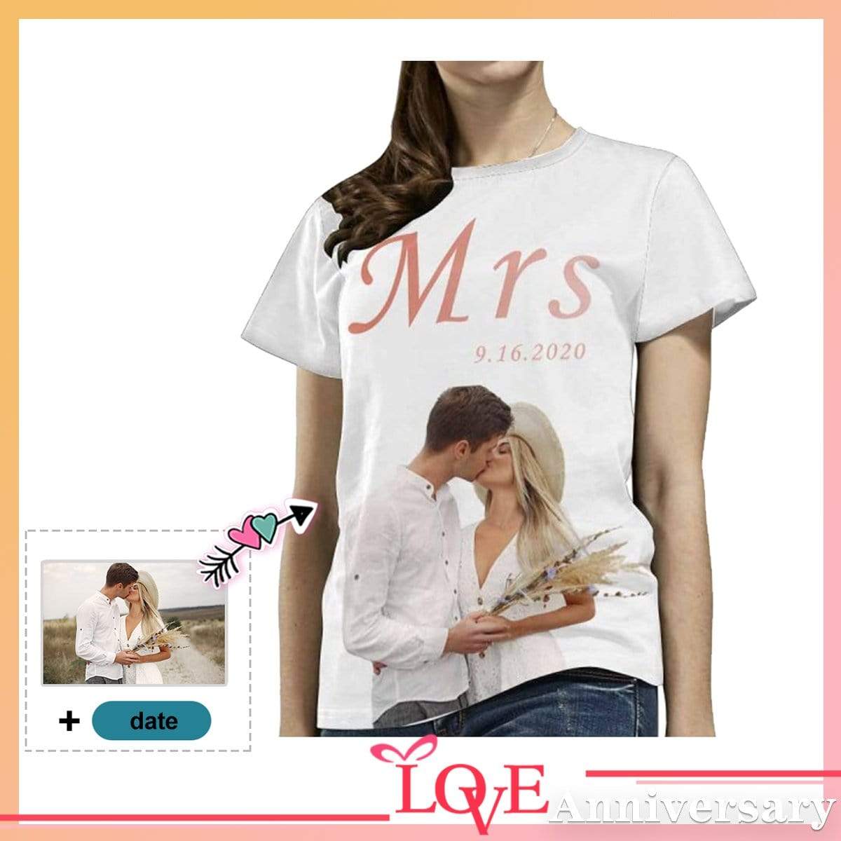 Custom Photo&Date Mrs Couple Anniversary Women’S All Over Print T-Shirt