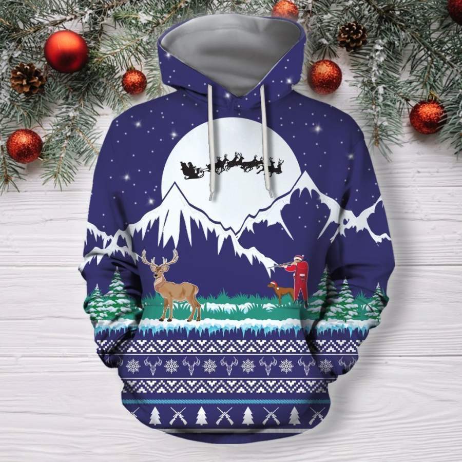 3D All Over Print Christmas Hunting Deer Hoodie