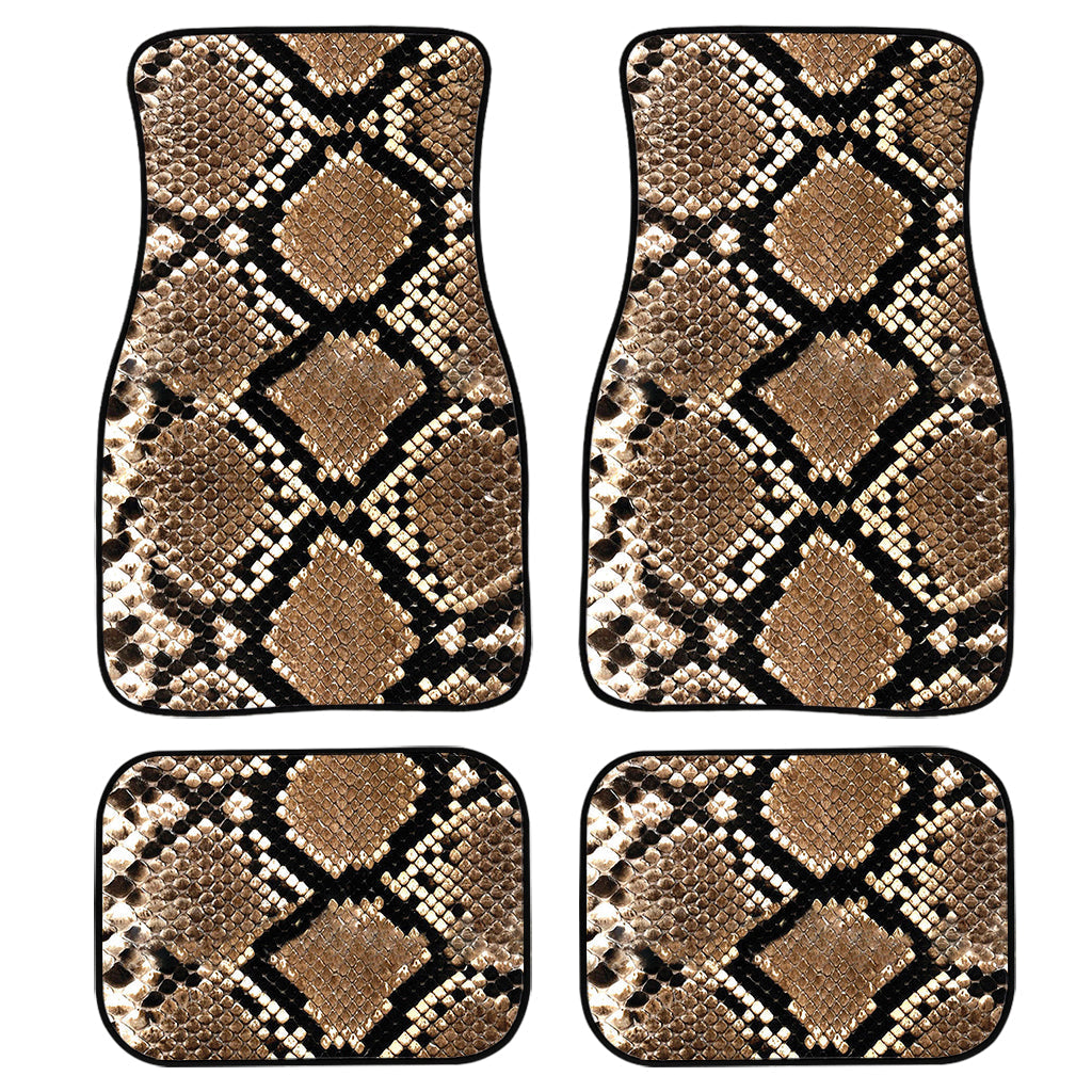 Brown Python Snakeskin Print Front And Back Car Floor Mats, Front Car Mat