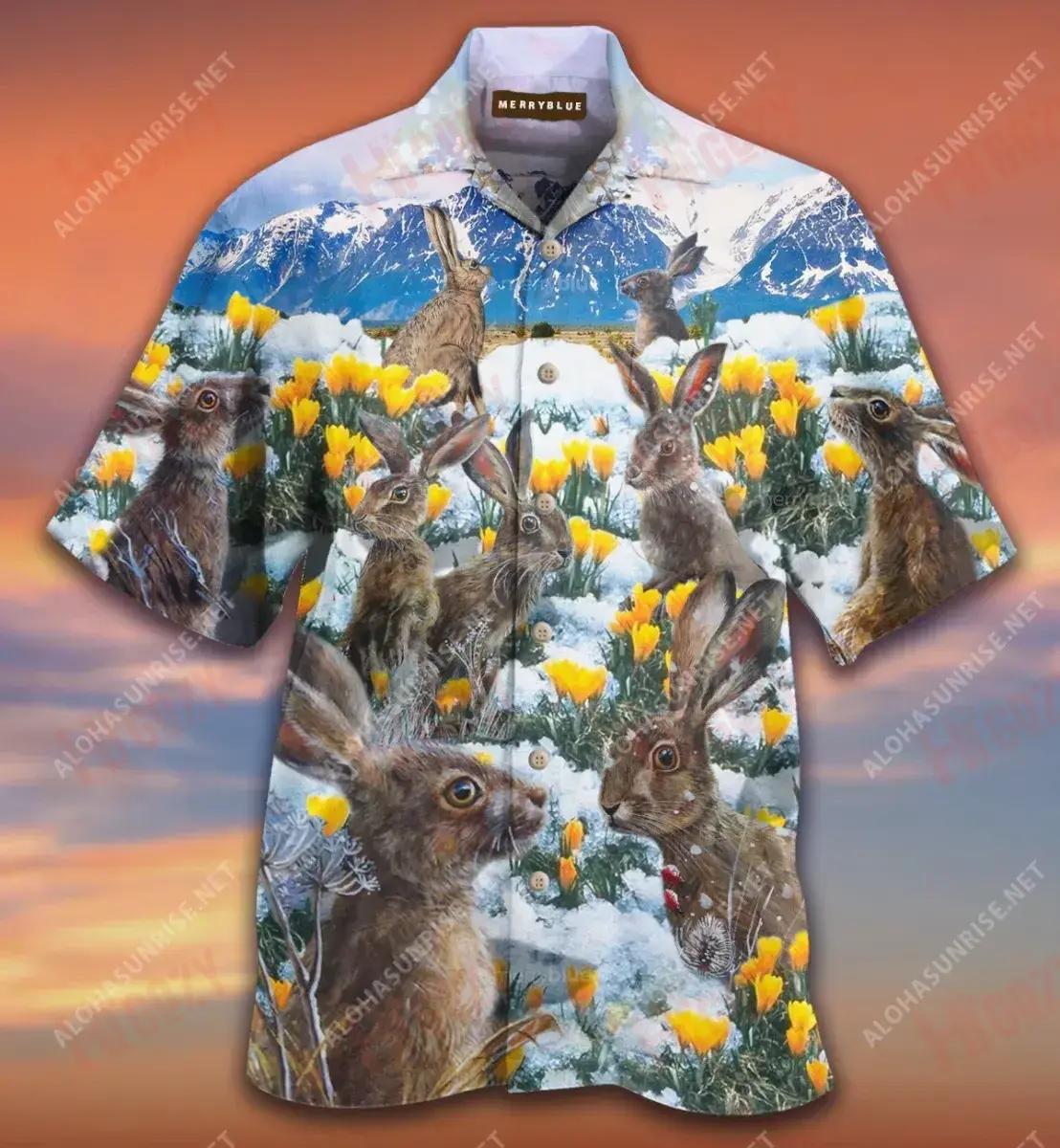 Rabbits In The Snow Unisex Short Sleeve Shirt Vacation Aloha Shirt Vintage Hawaiian Shirts Hawaiian Shirts For Men