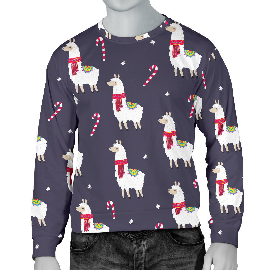 Llama With Candy Cane Themed Print Men Long Sleeve Sweatshirt