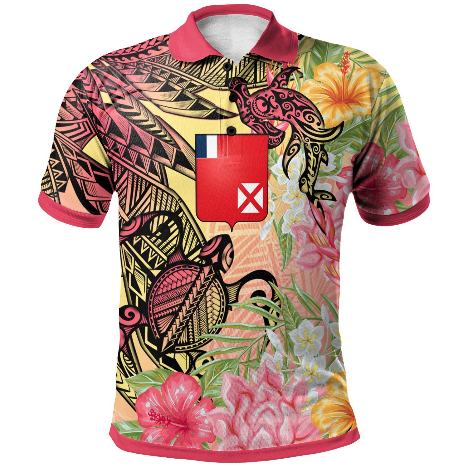 Wallis And Futuna Polo Shirt –  Flowers Tropical With Sea Animals – BN01