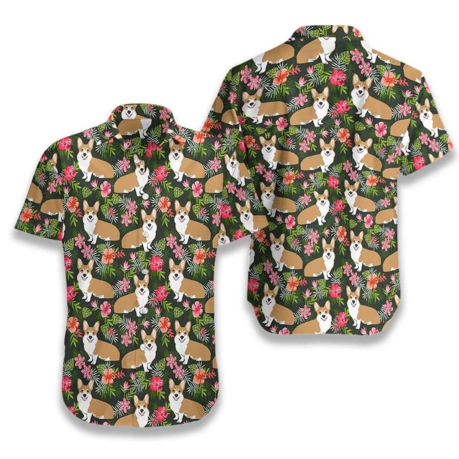 Corgi Love Flower Hawaii Aloha Shirts Ha39702