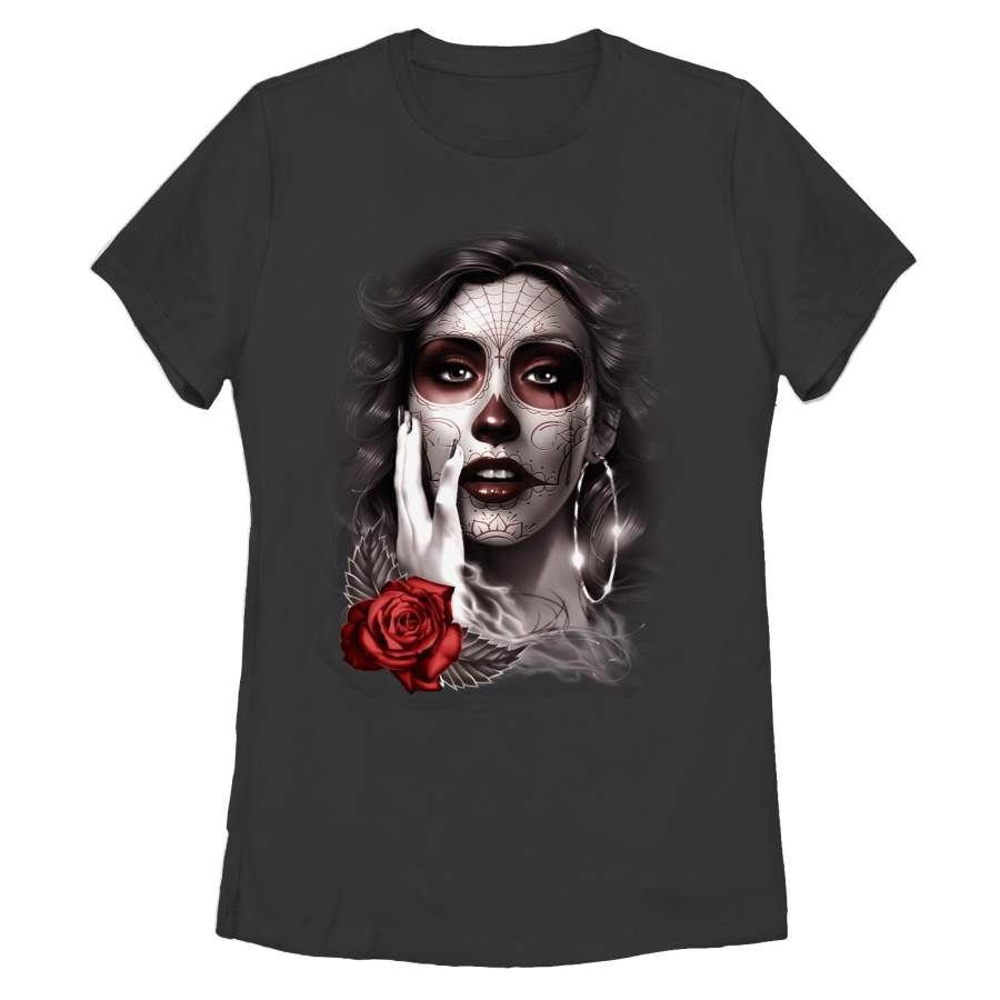 Aztlan Women’s Sugar Skull Tears  T Shirt Black