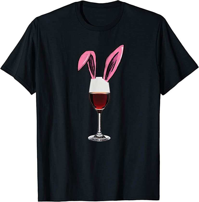 Wine and Bunny Ears Easter Drinking Design T-Shirt