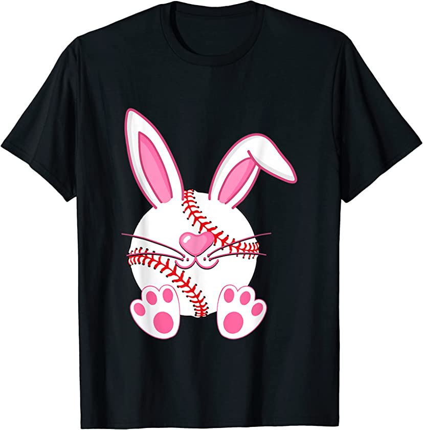 Baseball Player Easter Bunny Ears Easter Day T-Shirt