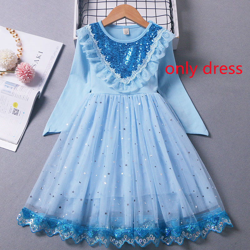 Autumn Kids Clothes Frozen Elsa Party Teen Girls Long Sleeve Princess Dress Elegant Vestidos Birthday Lace Flower Costume alx