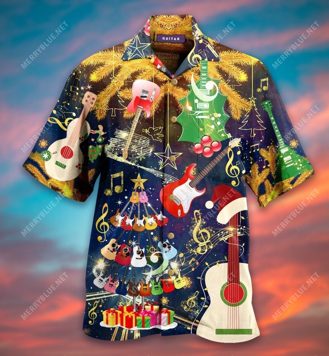 High Quality Lets Chill With Christmas Guitar Unisex Hawaii Shirt Ha29052