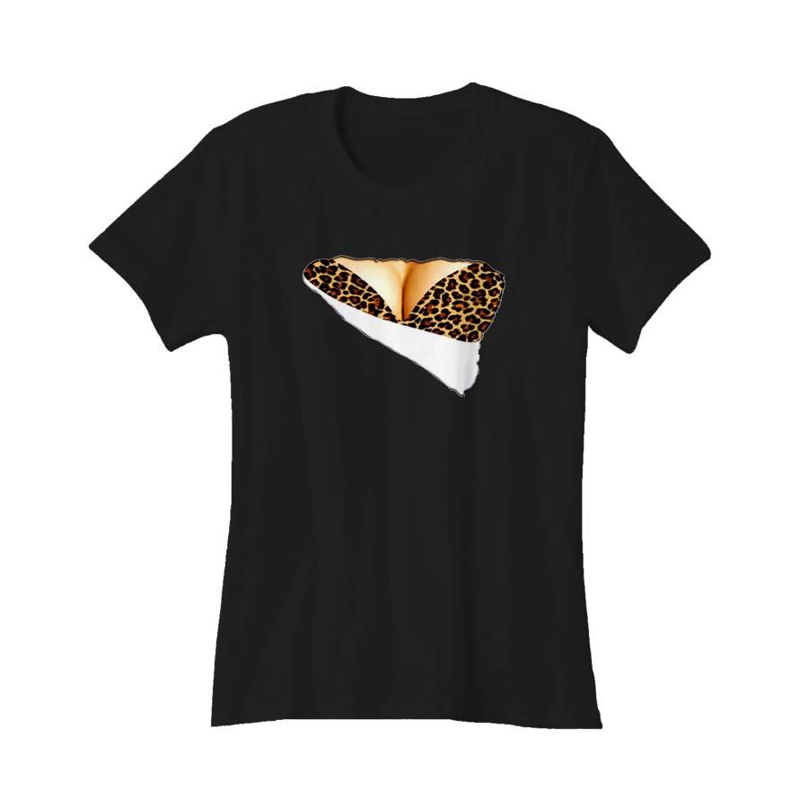 3d Funny Fake Naked Big Chest Bra Leopard Boob Cheetah Women’s T-Shirt