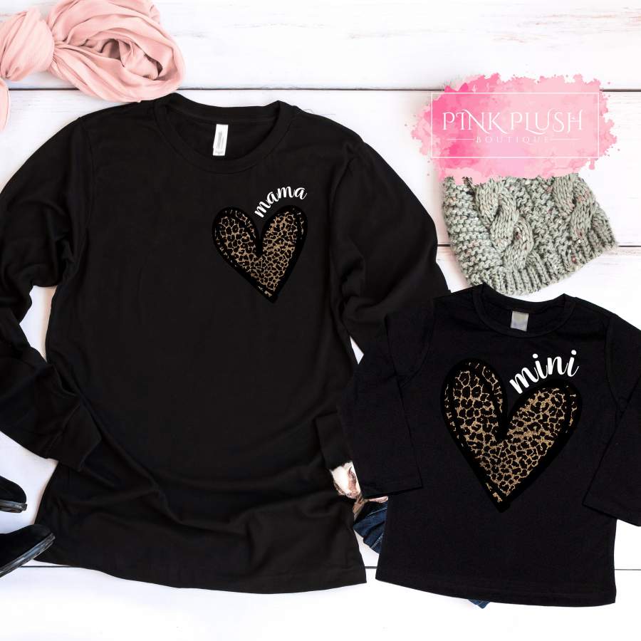 “Mama + Mini Leopard Heart” LONG SLEEVE TSHIRT