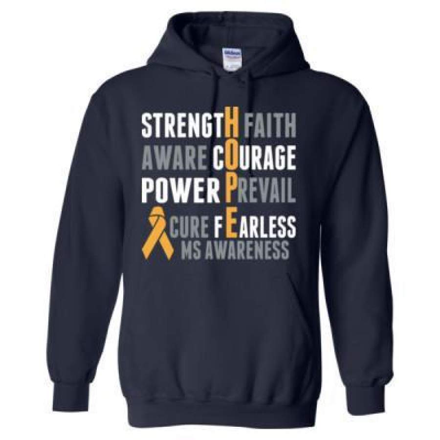 AGR Strength Faith Aware Courage Power Prevail Cure Fearless MS Awareness – Heavy Blend™ Hooded Sweatshirt