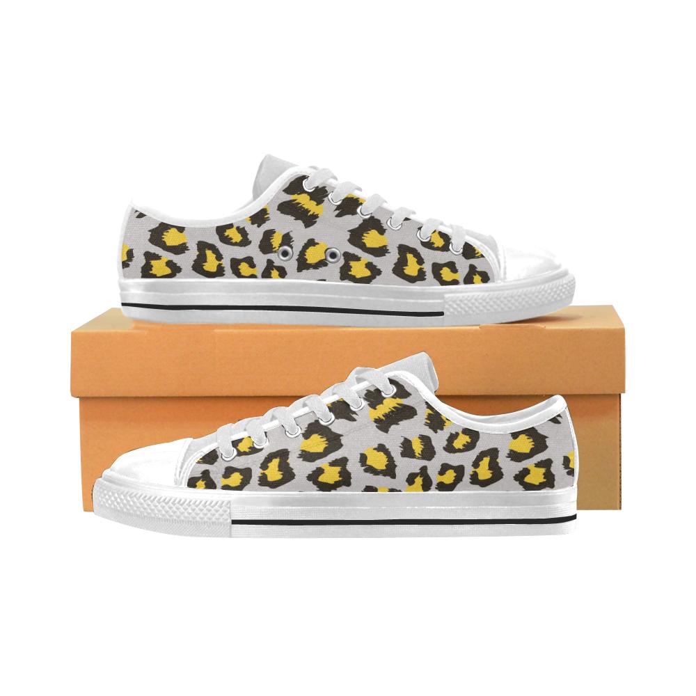 Gray Leopard print pattern Men’s Low Top Shoes White