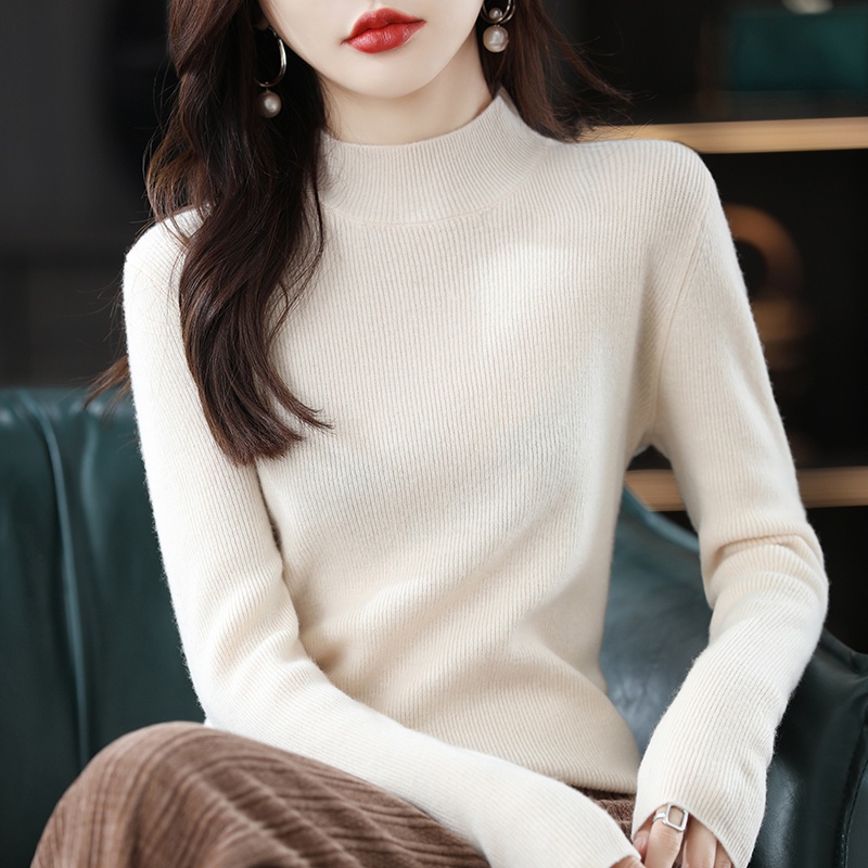 022 Autumn Winter New Women’s Sweater% 100 Wool Pullover Half Turtleneck Long Sleeve Loose Outer Wear Knitted Bottoming Warm Top alx