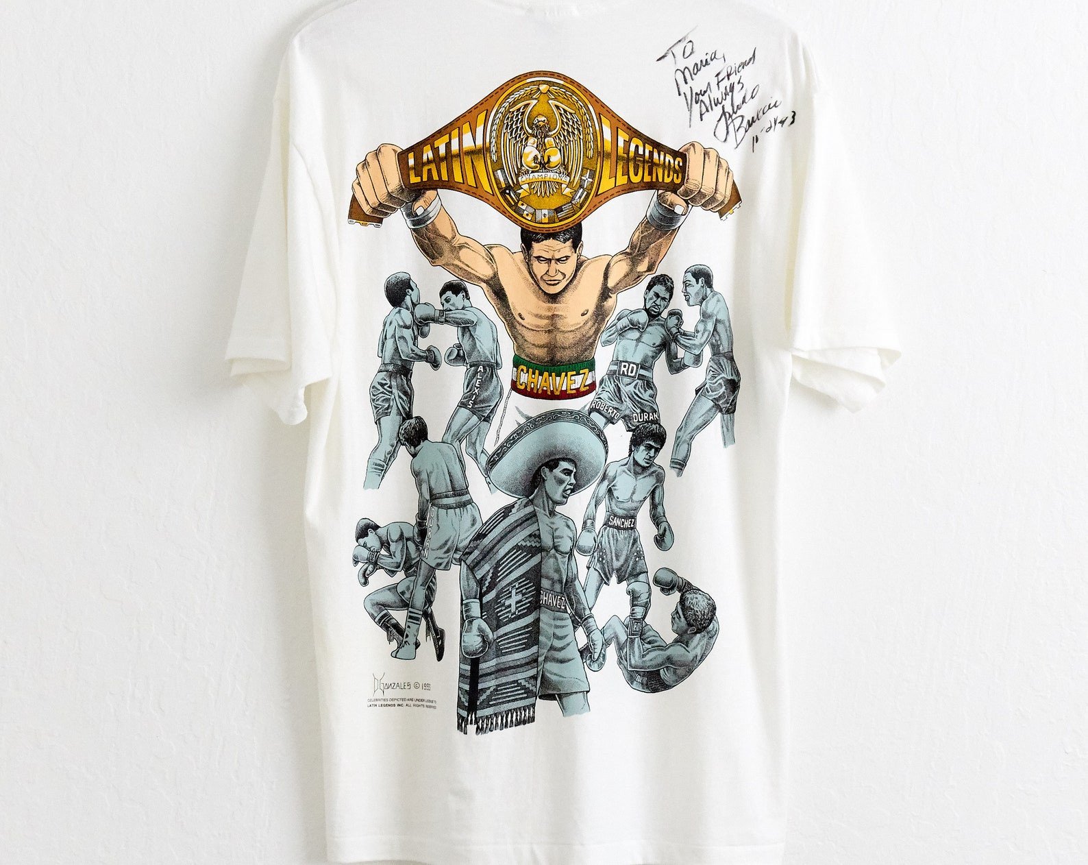 Vtg 1993 Latin Legends Boxing T Shirt  L Tee David Gonzales Art Signed Rap Tee Chicano Mexican Pride Cholo Aztec Orgullo Vato